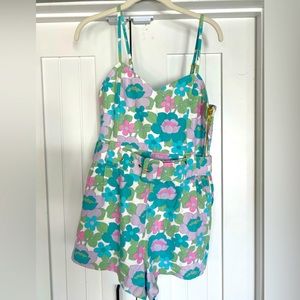 Floral Denim Romper. Size small. NWOT.